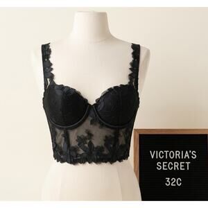 Victoria's Secret Very Sexy Lined Longline Lace Balconet Bra Black 32C